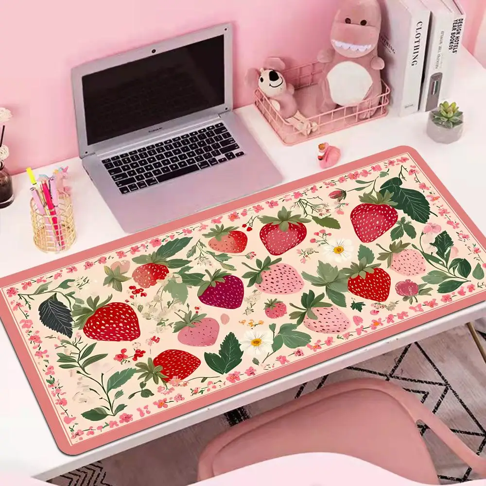 Alfombrilla de ratón con diseño de fresa, accesorios de escritorio de PC antideslizantes de goma grande, alfombrilla decorativa para teclado de oficina y jugadores