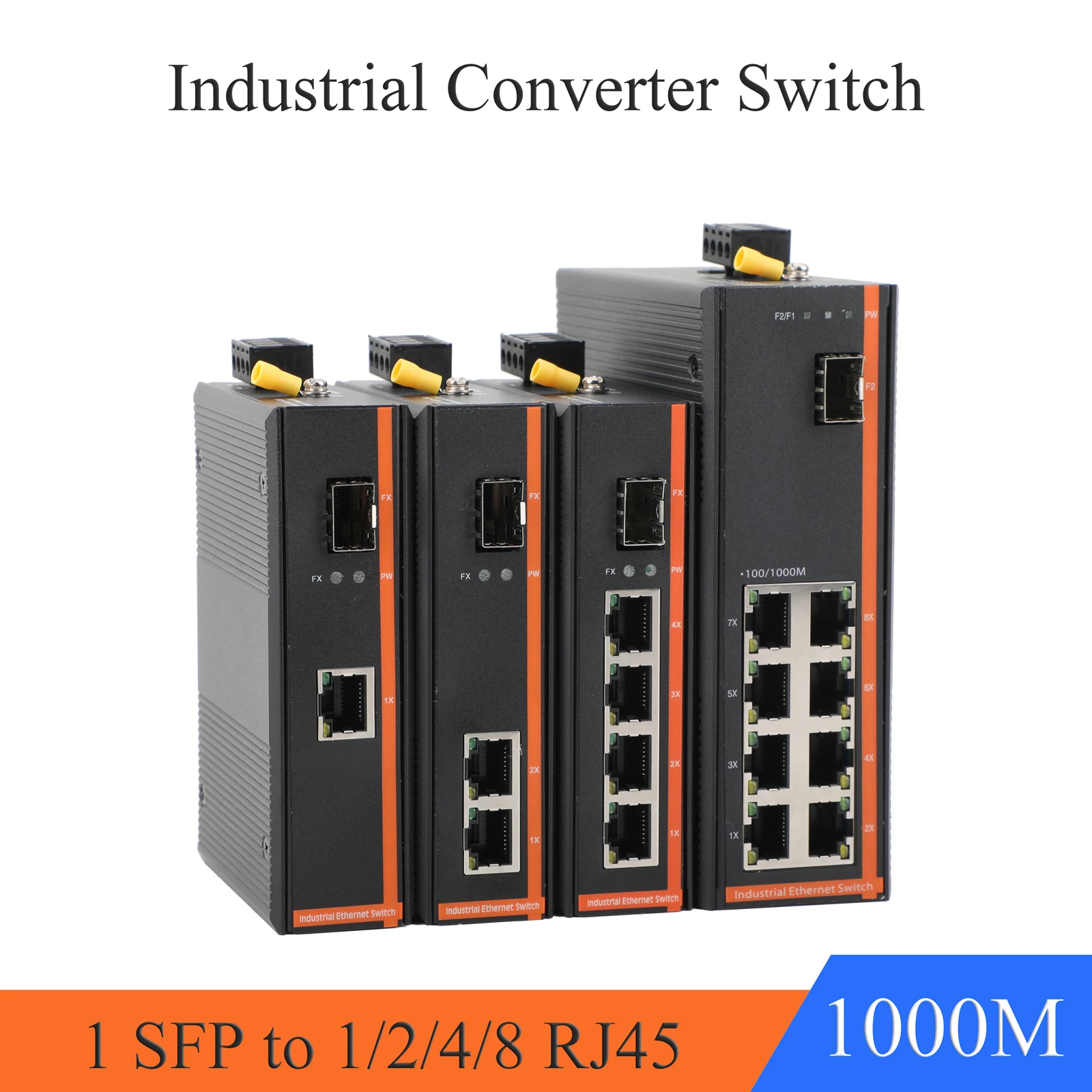 1 Uds. Transceptor Industrial Gigabit SFP 1 SFP a 1/2/4/8 RJ45 10/100/1000M interruptor de fibra óptica red Industrial