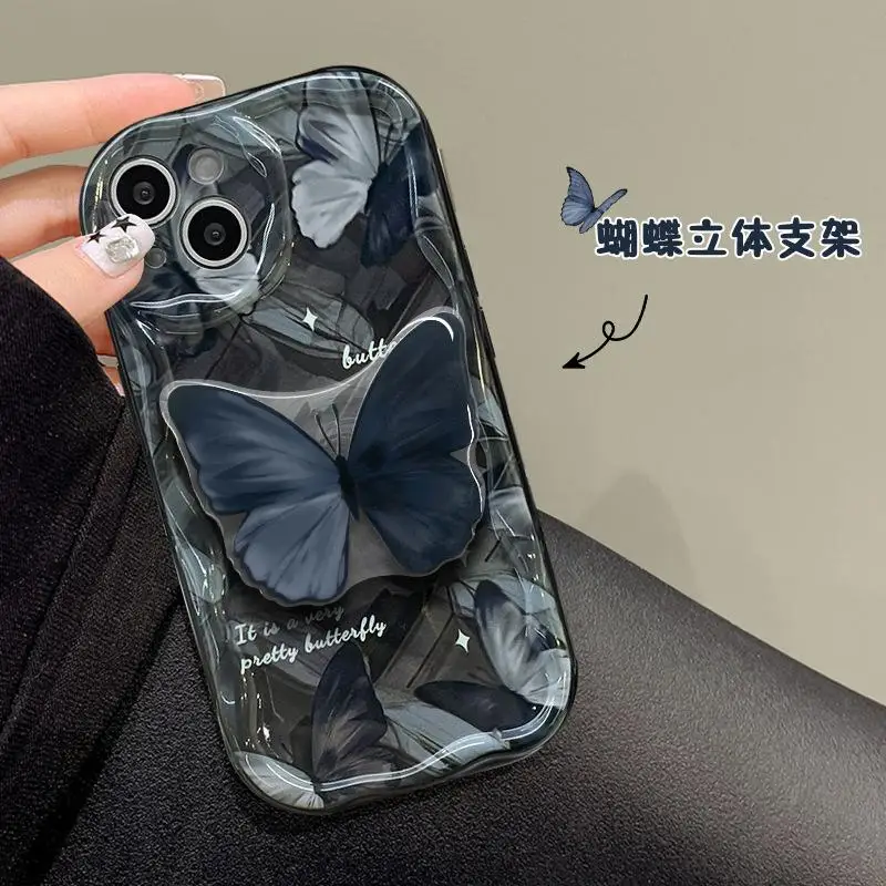 Funda de teléfono con agarre de mariposa Tok, soporte ondulado para OPPO Reno 11 5G 12 Pro 12F 11F Reno 7 4G A60 A78 A79 A98 5G, bonita funda con estampado de conejo - imagen 3