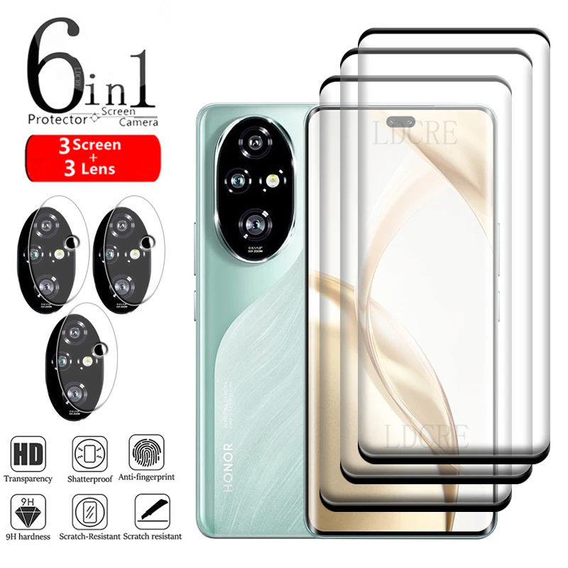 6 en 1 para Honor 200 Pro vidrio para Honor 200 Pro Protector de vidrio curvo HD 9H Protector de pantalla Huawei Honor 200 Pro lente de cristal - imagen 2