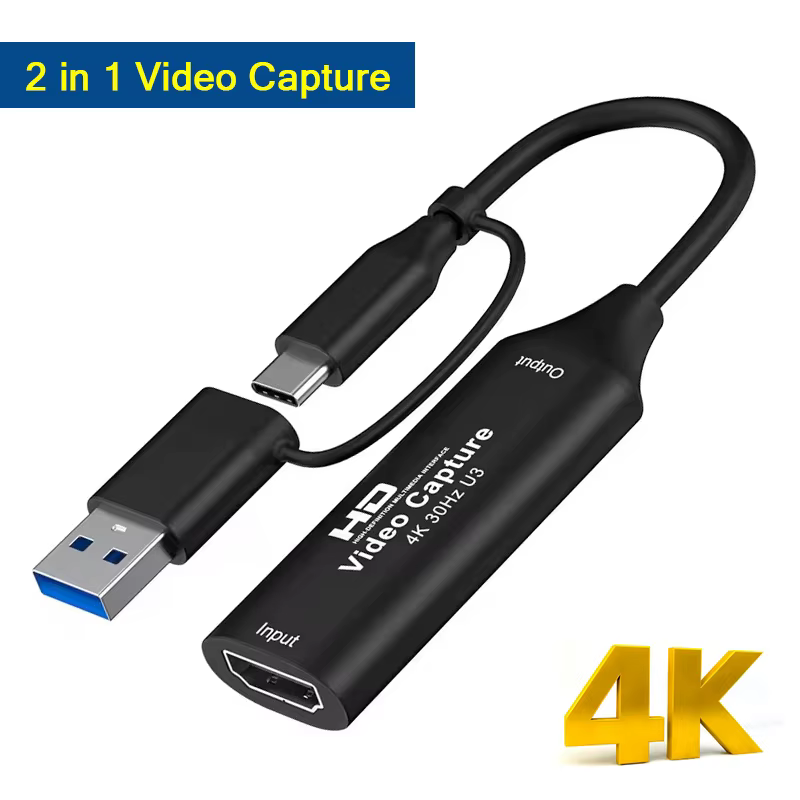 Tarjeta de captura de vídeo HDMI 4K 1080P HDMI a USB2.0/3.0 tipo C 2 en 1 dispositivo de captura de grabación de grabador de juegos para interruptor en vivo Xbox PS4/5