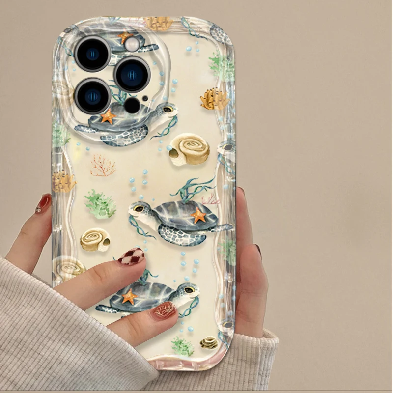 Funda blanda de dibujos animados de tortuga oceánica para iPhone 16 15 14 13 12 11 Pro Max X XR XS 8 7 Plus SE 2020, funda de silicona a prueba de golpes - imagen 4