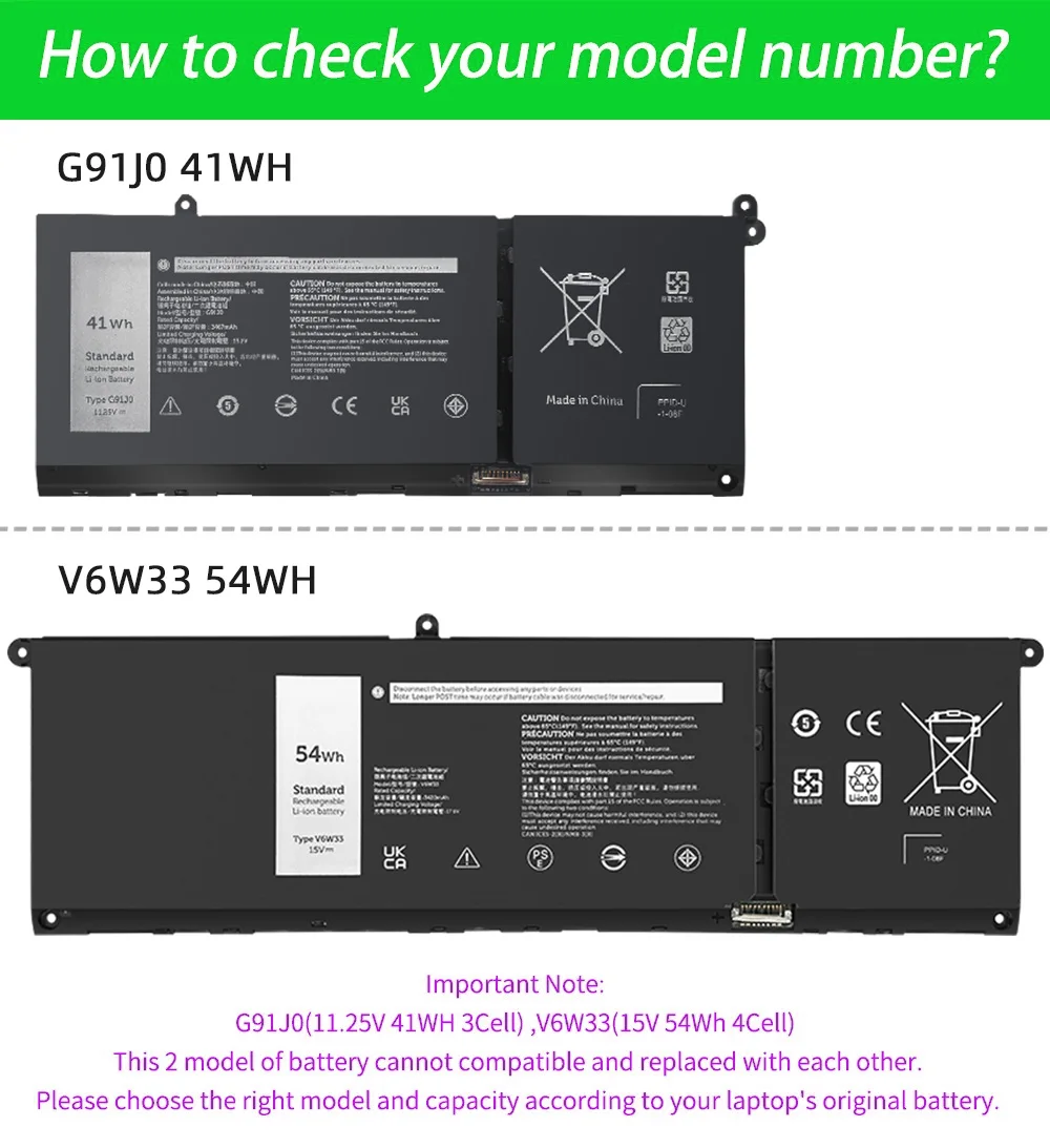 SKOWER G91J0 41Wh V6W33 54Wh batería para Dell Inspiron 15 3511 3515 3520 13 5310 5320 5330 Latitude 3320 3420 Vostro 3510 5620 - imagen 2