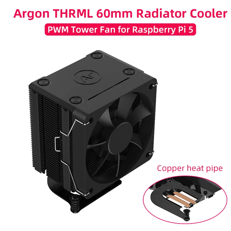 Raspberry Pi 5 Argon THRML 60mm radiador enfriador con tubo de calor de cobre refrigeración activa pasiva torre de hielo ventilador PWM para RPI 5 Pi5