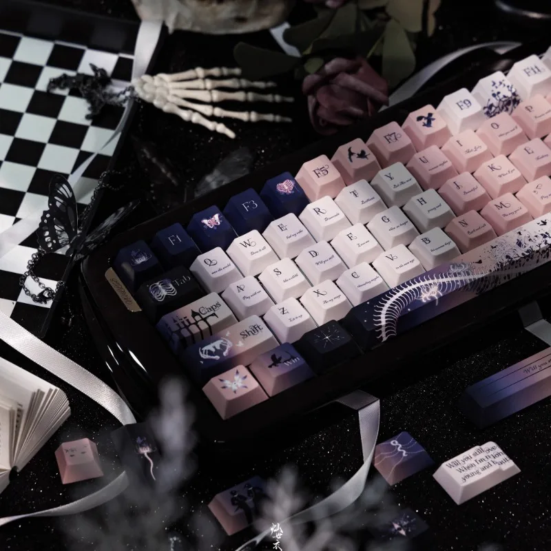Teclas Death Hymn, teclas de punto de personalización de dibujos animados de Anime, perfil de cereza, Material PBT, teclas de teclado mecánico, 140 teclas - imagen 4
