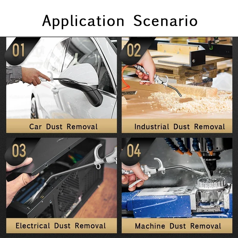 Pistola de soplado de aire, pistola de polvo de aire de aluminio, boquilla doblada en ángulo, agarre de pistola, neumática de alta presión - imagen 4