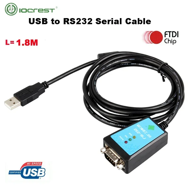 IOCREST 1,8 M FTDI Chips USB 2,0 a DB9 RS232 puerto com convertidor de Cable serie con anillo magnético luz Led para industrial