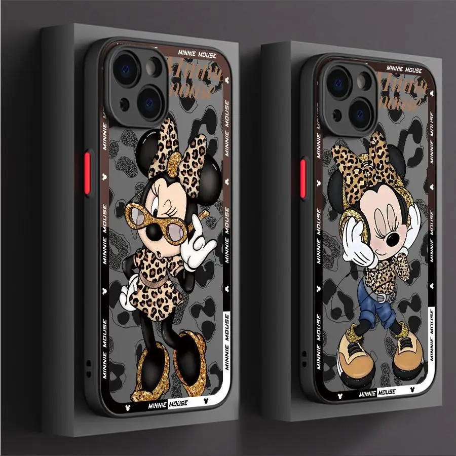 Funda de teléfono Disney Leopard Mickey Minnie para Apple iPhone 15 16 Pro XS Max 13 14 Plus XR SE 7 8 12 11 Pro plus mate - imagen 4