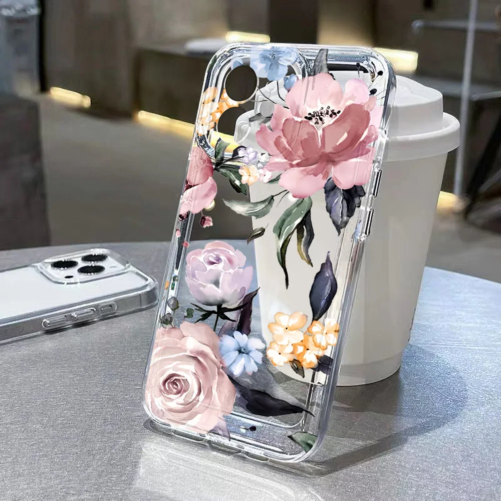 Funda de teléfono transparente para iPhone 17 Pro Max 16 13 11 15 14 Plus 12 17 Air 16E 17Promax Funda de silicona a prueba de golpes con flores