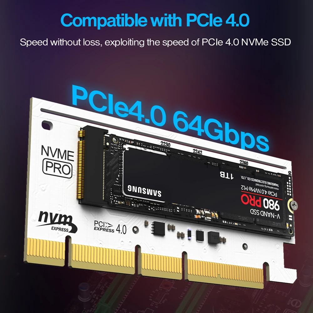 JEYI-adaptador RGB PCIe 4,0 NVMe, tarjeta adaptadora PCIe a NVMe M.2 SSD con disipador térmico de aluminio, Compatible con Gen4 Gen3 Gen2 Gen1 - imagen 2