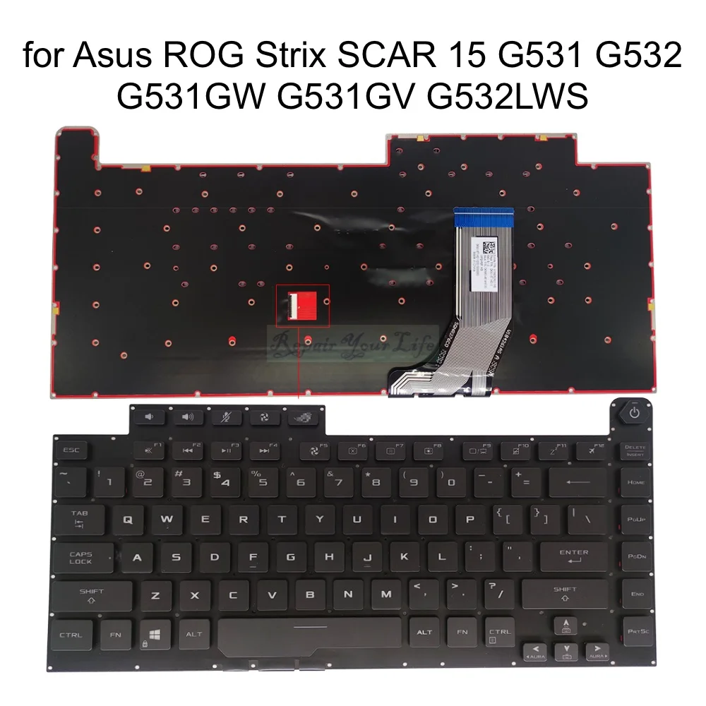 Teclado retroiluminado RGB de EE. UU. Para ASUS ROG Strix G531, G532, G531GW, G531GV, G531GT, G532LWS, G532LV, G532LW, V184262AS1, 0KN1-8T1US11 - imagen 2