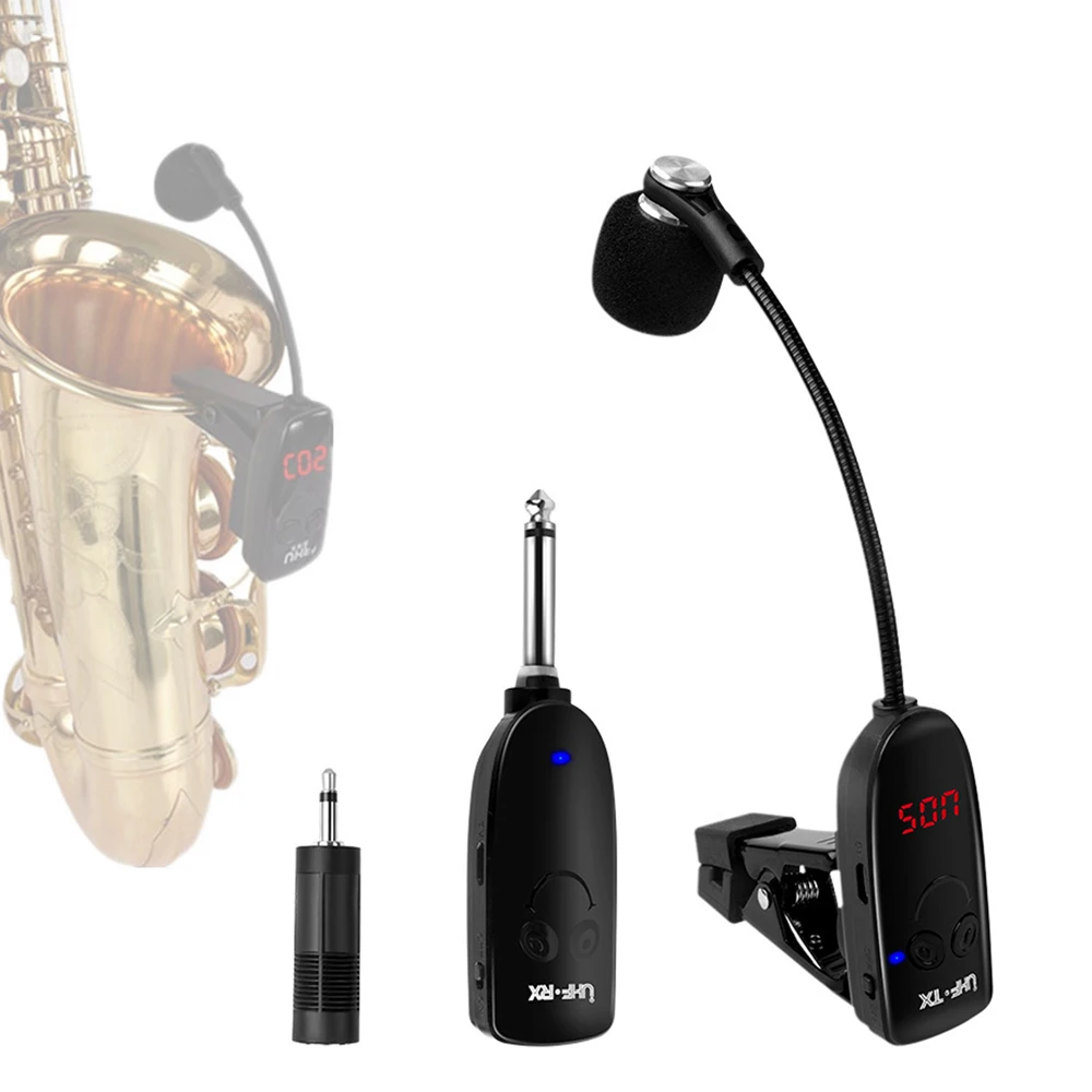 Instrumentos de micrófono inalámbrico, saxofón, trompeta, amplificador receptor inalámbrico, transmisor, grabación profesional al aire libre