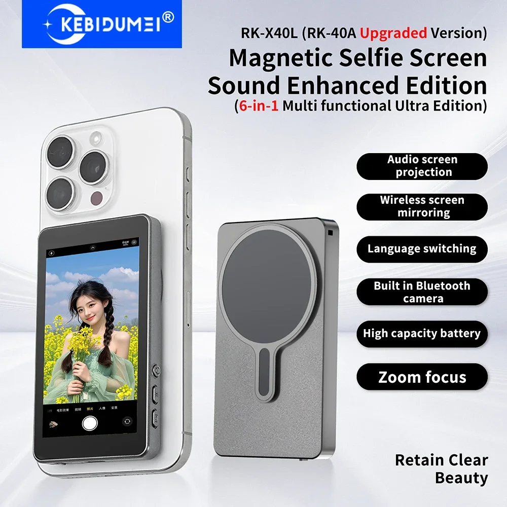 Pantalla de Monitor con temporizador automático Vlog para teléfono móvil magnético con Monitor de cámara trasera para transmisión en vivo, creación de contenido, temporizador automático - imagen 2