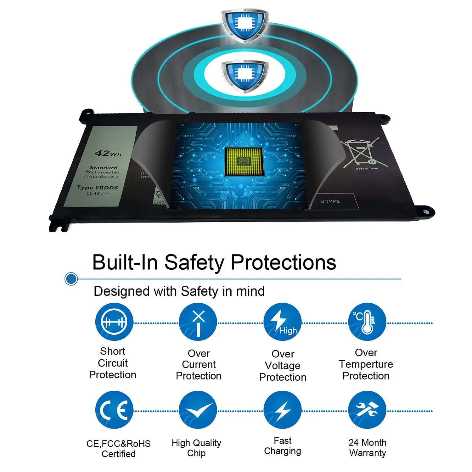 YRDD6-Batería 2 en 1 para Dell Inspiron 5482, 5485, 7586, 3583, 5491, 5591, 3310, 5593, 5584, 3493, 5480, 3584, 5493, 3491, 5490 - imagen 4