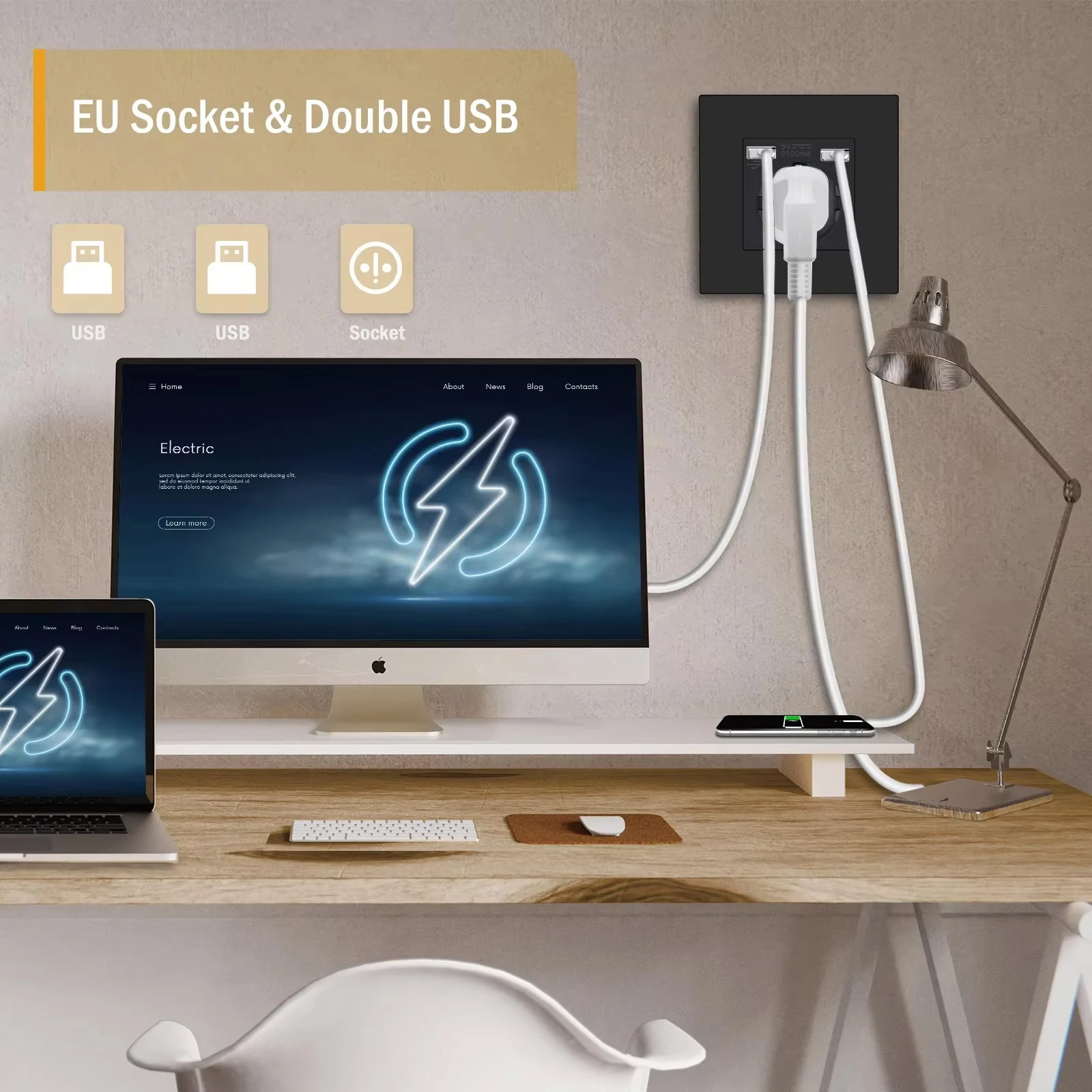BSEED-enchufe de pared individual de la UE, enchufes USB dobles tipo c, enchufes de corriente triples, cuatro tomas de corriente, puerto USB C 2.1A, marco de plástico - imagen 4