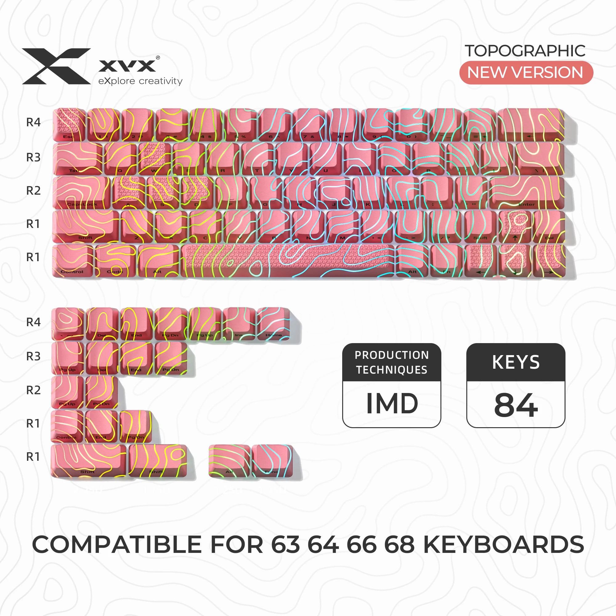 XVX 84 teclas topográfico nueva versión patrón brillante perfil OEM IMD-Tech Keycap para teclado de interruptores Cherry Gateron MX - imagen 2