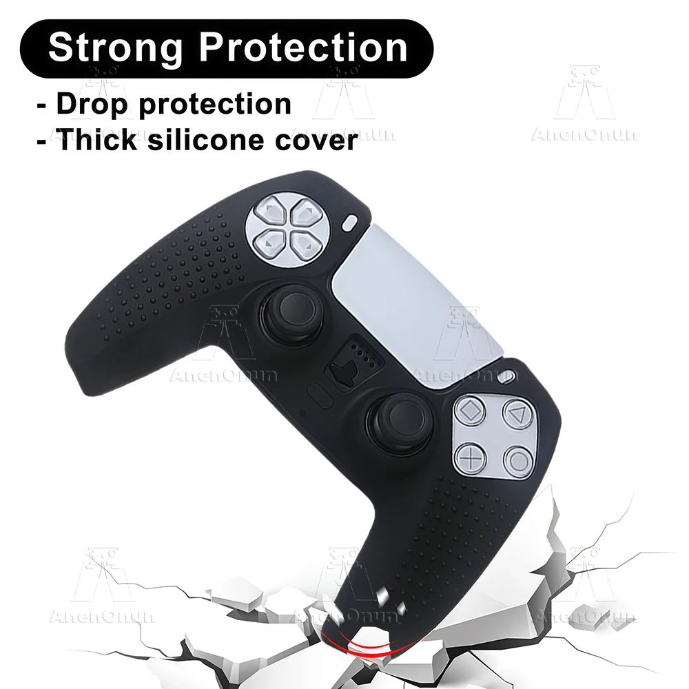 Funda de silicona para controlador PS5 con tapas de agarre para pulgar, cubierta de protección integral, a prueba de golpes, antiarañazos, antideslizante, duradera, suave - imagen 4