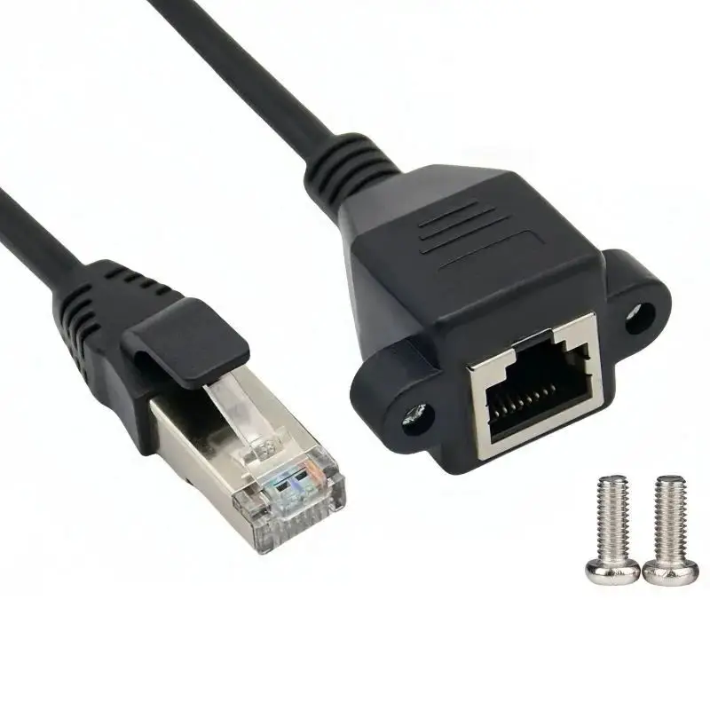 90/180/270 grados ángulo recto RJ45 macho a hembra CAT5/6 Ethernet LAN Cable adaptador de extensión tornillo montaje en panel Ethernet 30cm