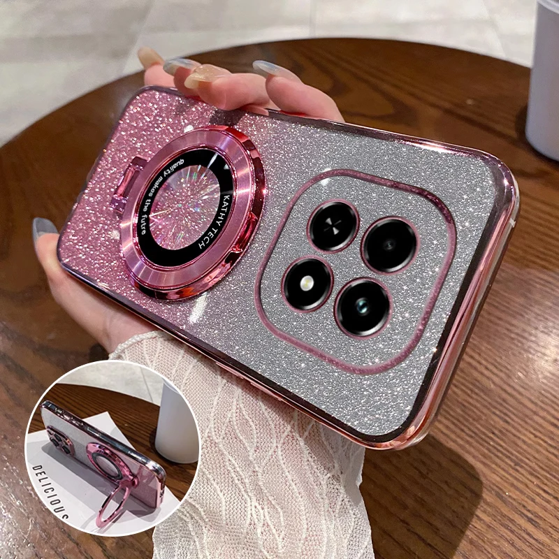 Funda con soporte magnético chapado con purpurina a prueba de golpes para Xiaomi Redmi A5 A4 A3 Pro RedmiA5 A3X Note 14 Turbo 3 4 Pro 5G - imagen 3