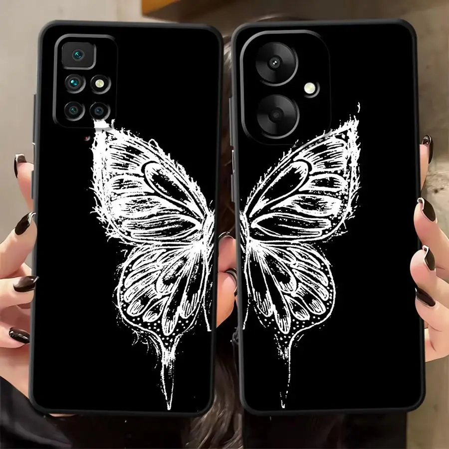 Funda de teléfono suave negra para Xiaomi Redmi A1 A2 Plus 14C 12C A3 10 K40 K80 Pro 13C A4 A5 9 hermosa mariposa