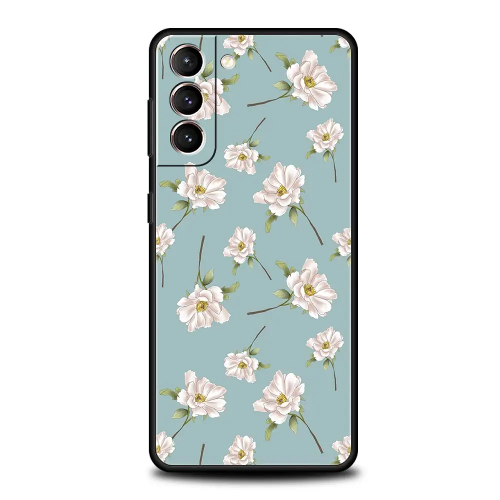 Funda de teléfono de flores para Samsung Galaxy S24, S23 Ultra, S22, S21, S20 FE, 5G, S10, S10E, S9 Plus, S8, silicona suave, cubierta negra, parachoques - imagen 4