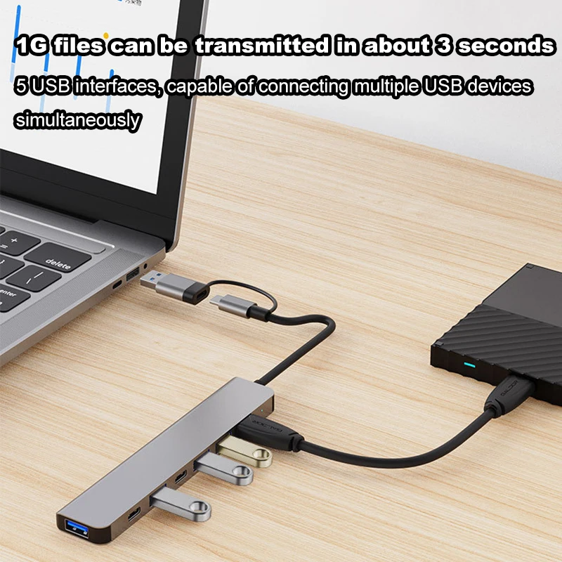 7 puertos USB 3,0 HUB USB C HUB TYPE-C a USB HUB concentrador USB C estación de acoplamiento 5Gbps adaptador de alta velocidad OTG para PC MacBook - imagen 2