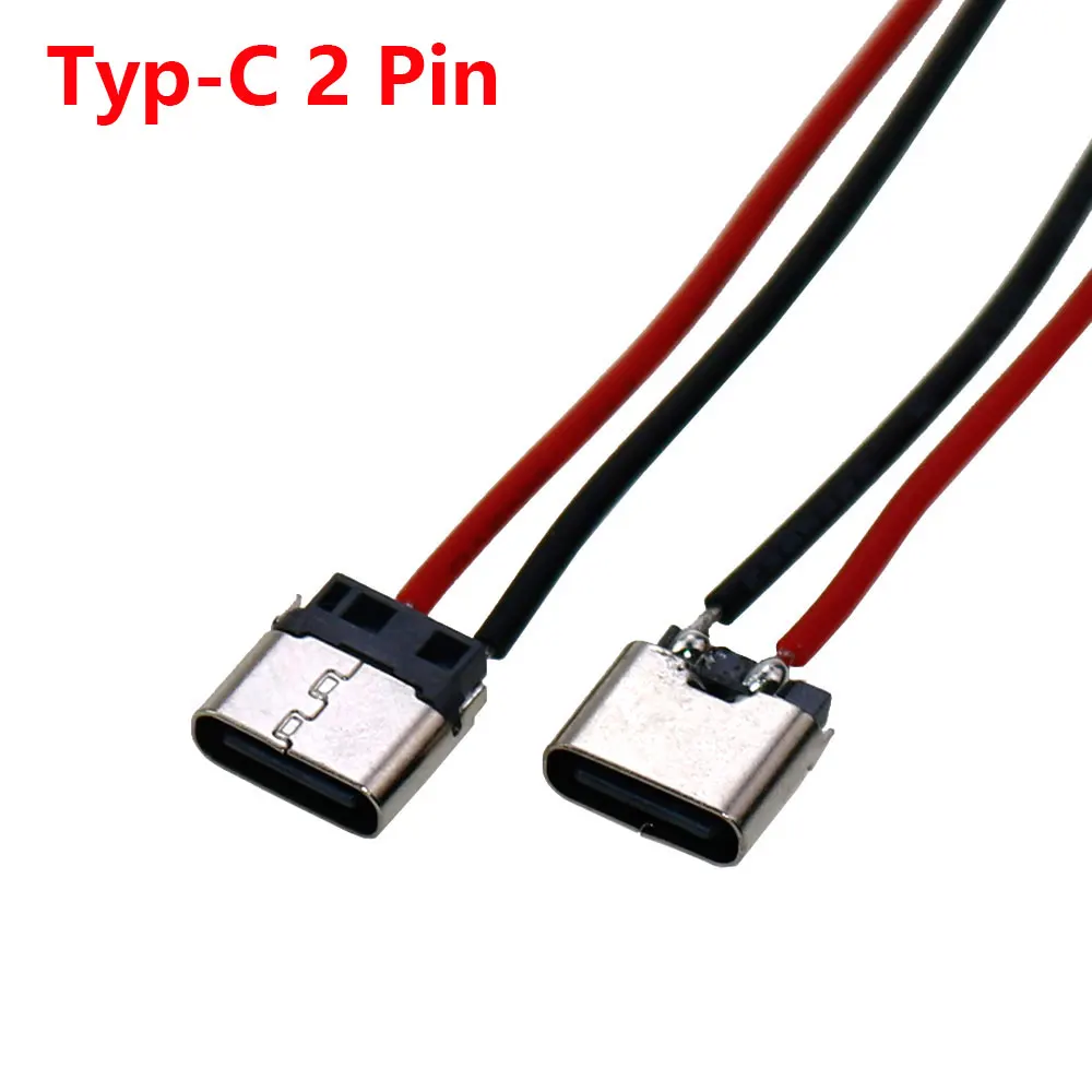 1/5/10 Uds USB-C JACK tipo C 2 pines 2P cable de sudor enchufe hembra 180 °   Para puerto de carga de teléfono móvil toma de carga H 6,5