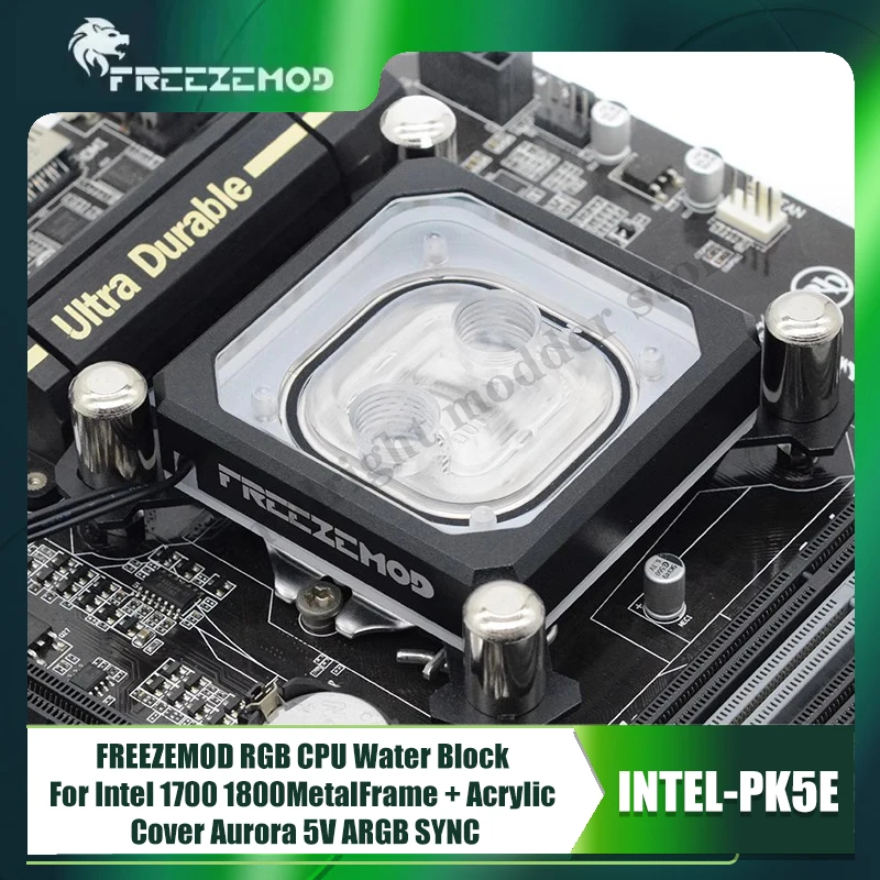 FREEZEMOD RGB CPU bloque de agua para Intel 1700 1800, marco de Metal + cubierta acrílica, Aurora 5V ARGB SYNC, INTEL-PK5E - imagen 2