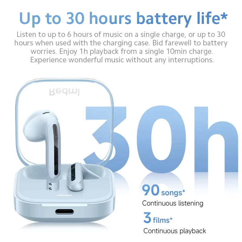 Versión global Xiaomi Redmi buds 6 Auriculares activos 30 horas de duración de la batería Bluetooth 5.4 Reducción de ruido de micrófono dual Tipo-C - imagen 3