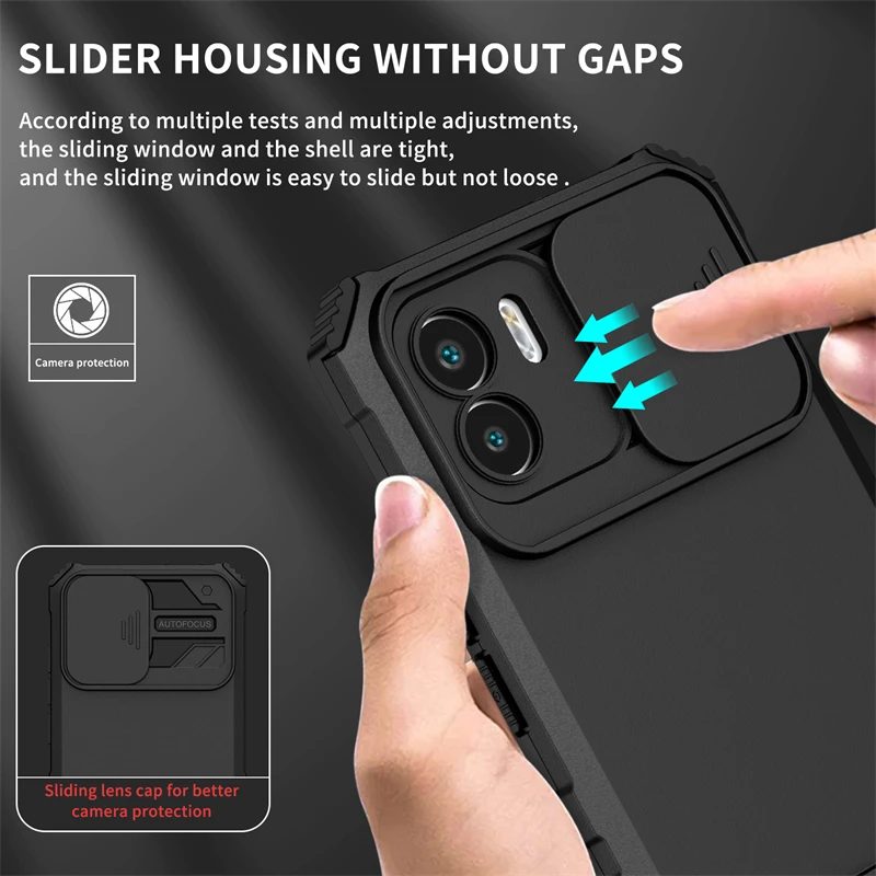 Para Xiaomi Redmi A1 funda protectora de cámara deslizante soporte fundas de teléfono para Redmi A1 A 1 RedmiA1 1A 6,52 armadura contraportada - imagen 4