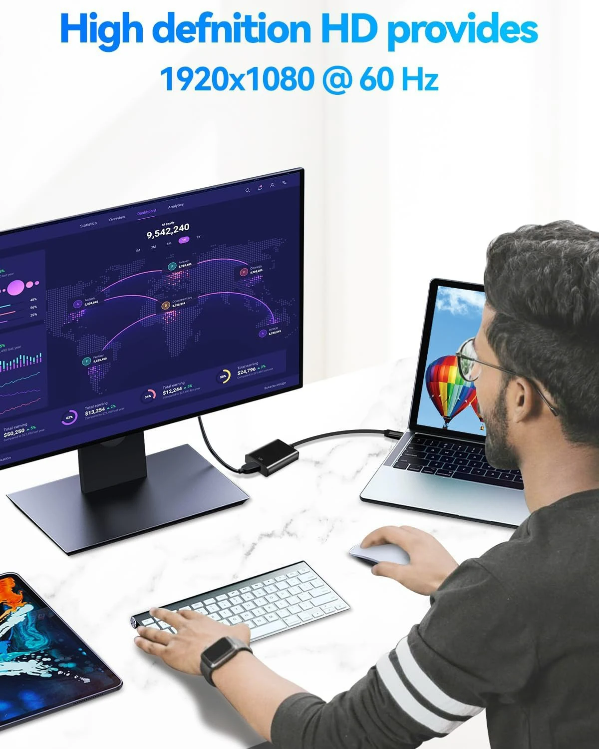 Convertidor USB 3,0 a HDMI, Cable adaptador de tarjeta de vídeo externa USB 1080P, Compatible con Windows 10/11/MacOS 10,15 PC - imagen 3