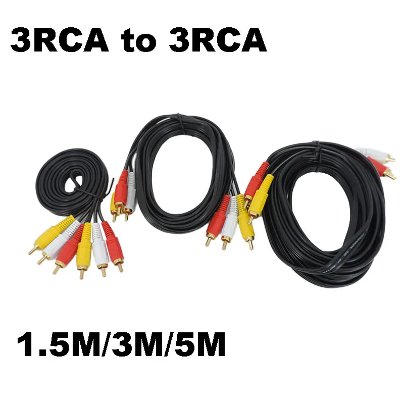 1,5 M/3M/5m chapado en oro RCA macho a 3 RCA 3RCA conector macho Cable de extensión AV de Audio y vídeo compuesto cable de enchufe A7 - imagen 4