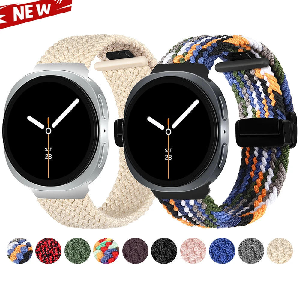 Correa de nailon elástica con hebilla magnética para Samsung Galaxy Watch 8, 40mm, 44mm/Watch8 Classic, 46mm, pulsera tejida suave transpirable