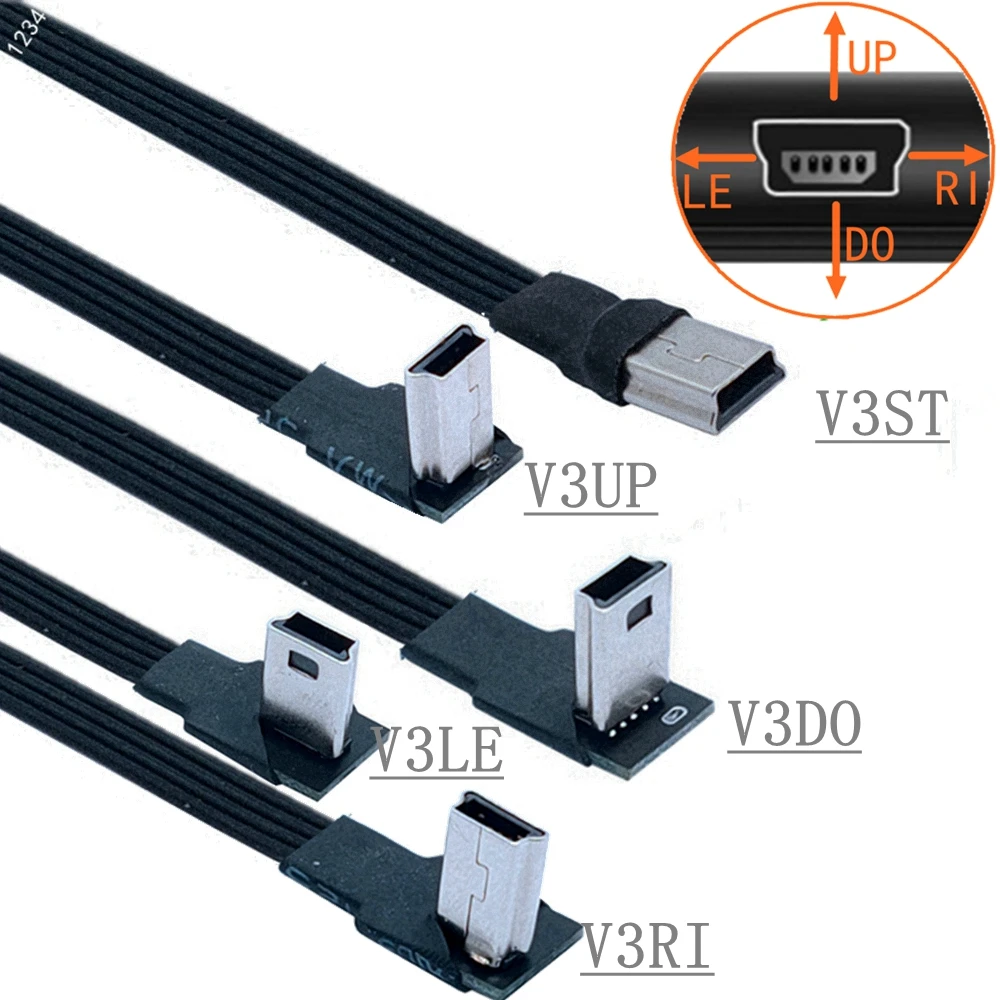 5CM-3M Mini USB tipo B 5pin macho arriba abajo izquierda derecha en ángulo de 90 grados a USB 2,0 Cable de datos macho 5CM 10CM 20CM 30CM 50CM 1M 2M - imagen 2