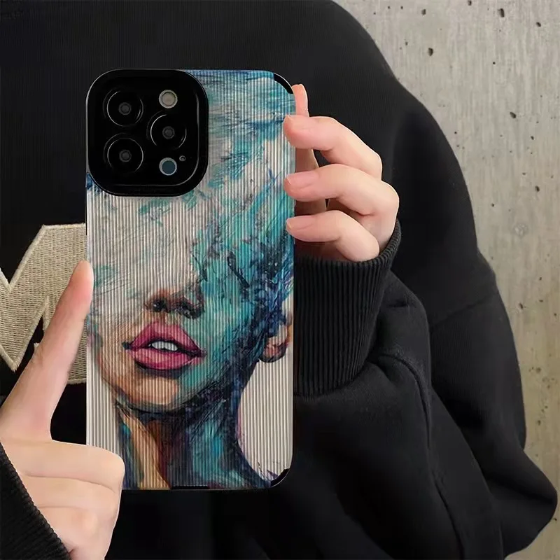 Funda de teléfono con retrato artístico de pintura al óleo de moda para iPhone 15, 11, 12, 13, 14 Pro Max, Mini, X, XS, XR, 7, 8 Plus, SE, cubierta suave a prueba de golpes - imagen 4