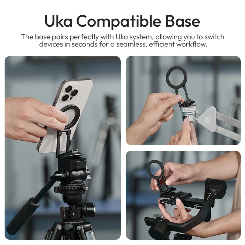 Ulanzi MA50 Uka Magetic Phone Holder Phone Mount for iPhone 16 15 14 13 for 1/4'' Tripod Magic Arm Uka QR Plate Metal Surfaces - imagen 3