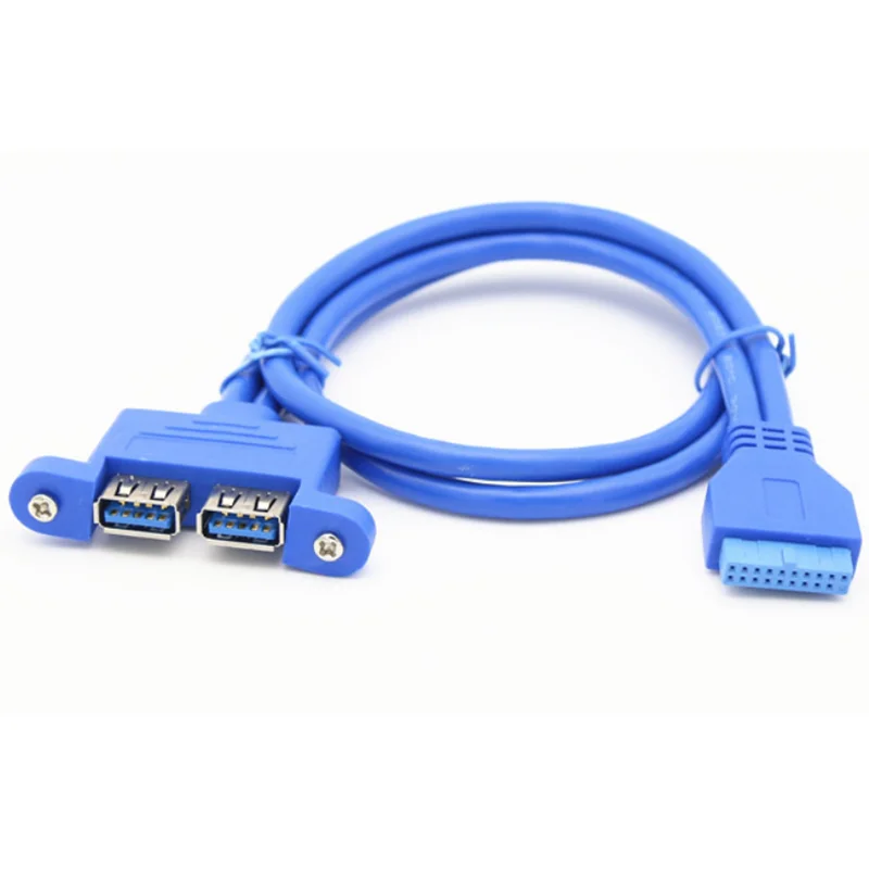 Placa base de 20 pines a cable hembra USB 3,0 dual blindado con montaje en panel de tornillo 0,3 m 0,5 m - imagen 2