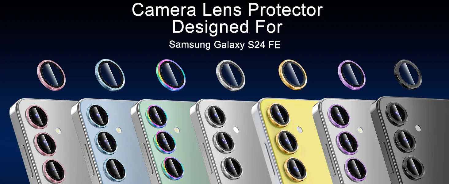 Para Samsung Galaxy S24 FE Protector de lente de cámara, cubierta de lente de vidrio templado con anillo de metal individual, [fuerte adsorción] Scratch Re