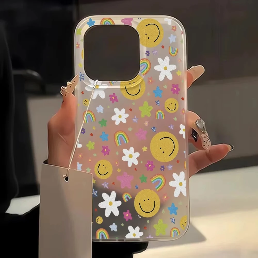 Funda de teléfono con diseño de cara sonriente y flores blancas para iPhone 17 11 16 12 15 Plus 13 14 Pro Max 17Air, funda suave a prueba de golpes