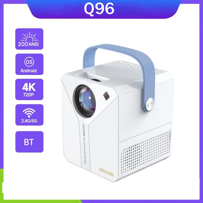 Proyector Q96 E300 compatible con 4K con BT 4G 5G WIFI de doble banda inalámbrico Android 200 ANSI 1080P proyector portátil para exteriores