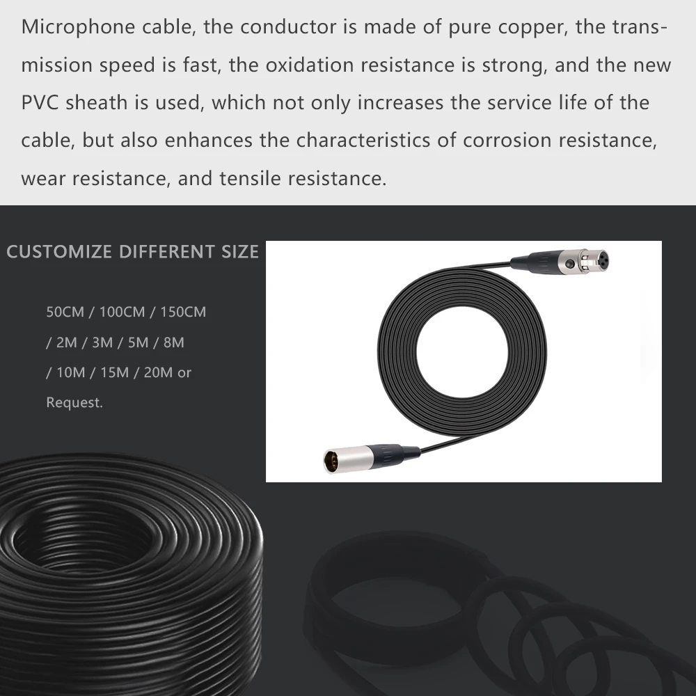 Conector de micrófono de Audio Mini-XLR macho a Mini-XLR hembra de 3 pines para soldadura de Cable recto 0,3 m 1m 1,5m 2m 3m 5m 8m 10m 15m - imagen 4