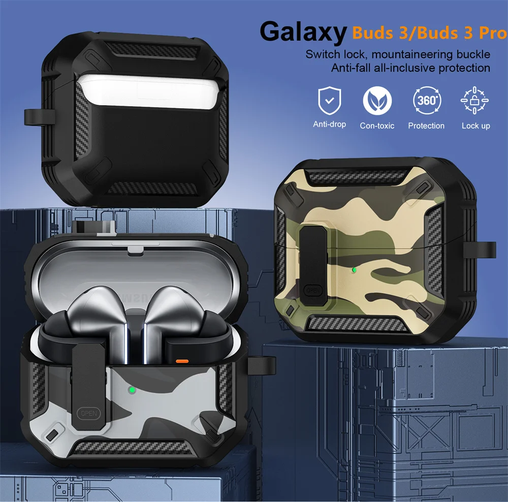 Funda de camuflaje militar para Samsung Galaxy Buds 3 / Buds 3 Pro, accesorios para auriculares, cubierta para llavero, funda para interruptor