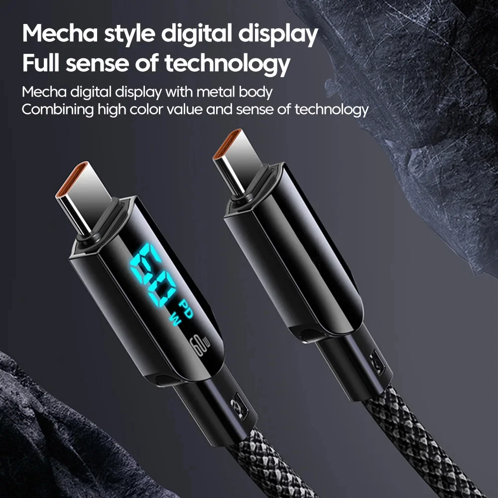 NNBILI-Cable tipo C de carga rápida para móvil, Cable de datos de 100W con pantalla Digital USB C a USB C para iPhone 15, Samsung, Huawei y Xiaomi - imagen 5