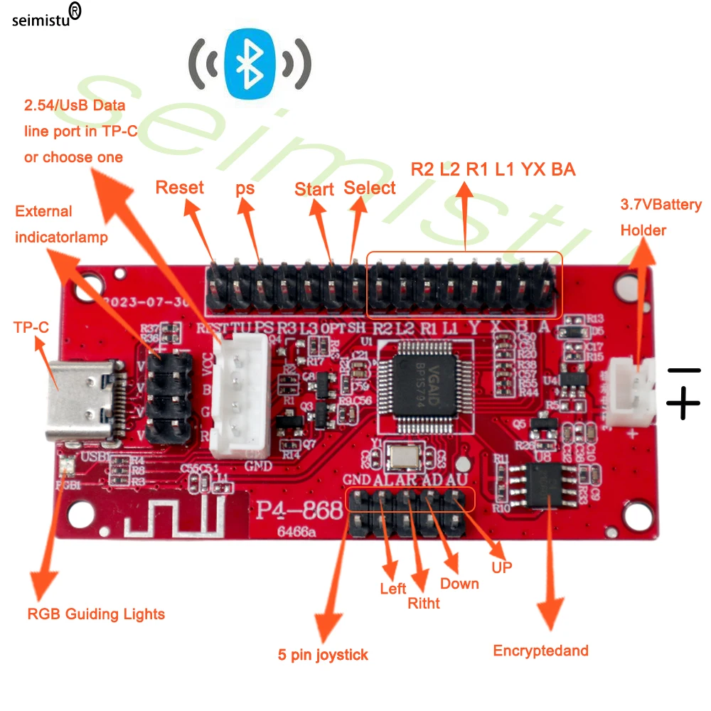 Joystick bluetooth zero delay codificador PCB Board USB Arcade Zero Delay Controller a PC PS3 PS4 IOS One Player - imagen 2