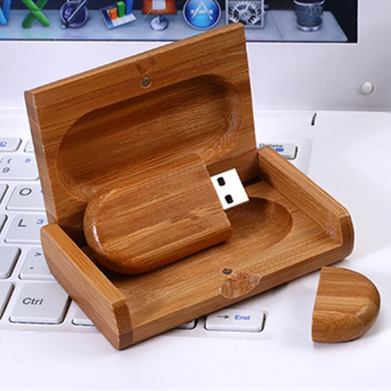 Unidad flash USB2.0 ovalada de madera con logotipo de grabado láser personalizado, 4GB, 8GB, 16GB, 32GB, 64GB, 128GB y caja de regalo de madera - imagen 5