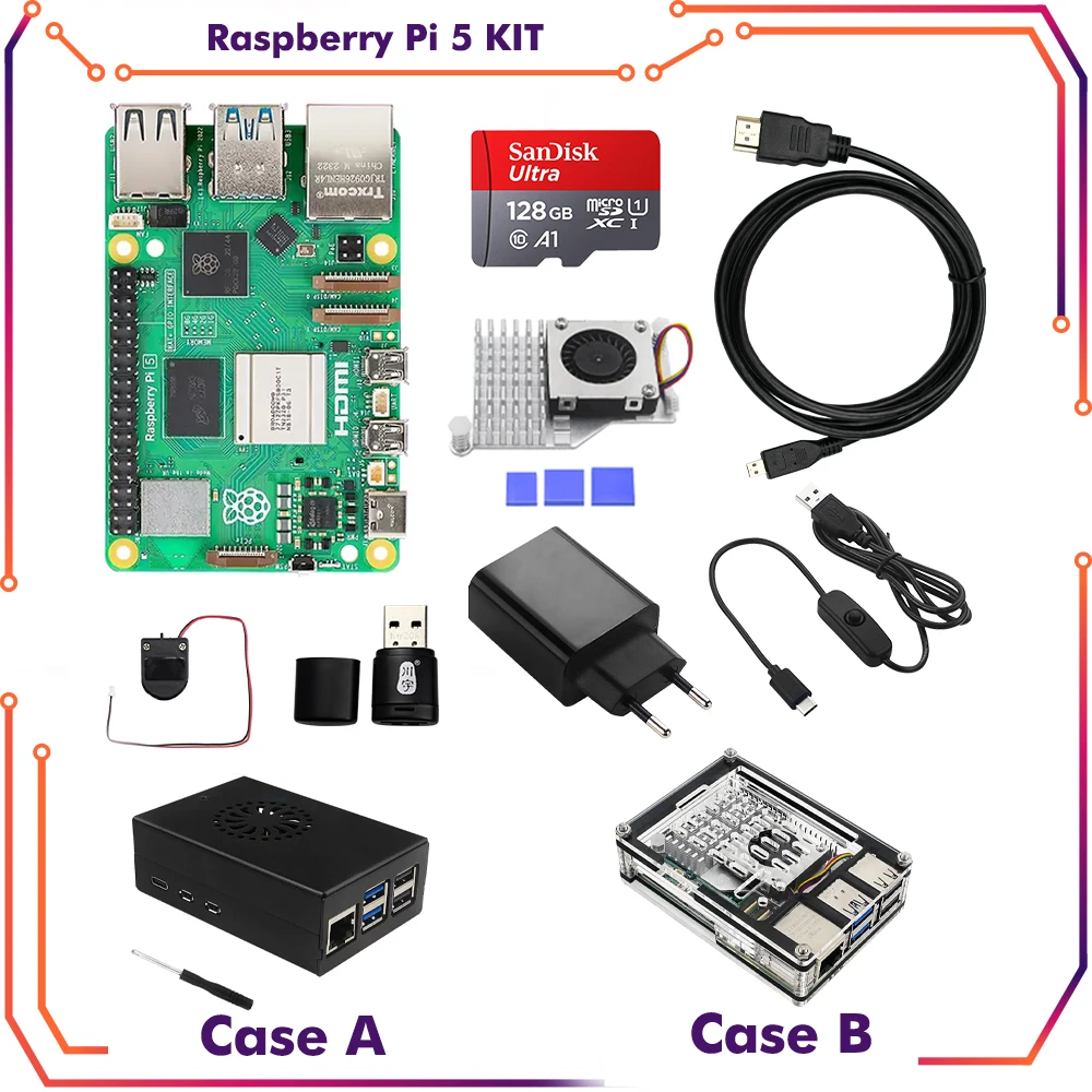 Raspberry Pi 5 4GB 8GB RAM Dev Board ordenador 2,4 GHz Cortex-A76 CPU VideoCore VII GPU caja opcional fuente de alimentación del ventilador para Pi5