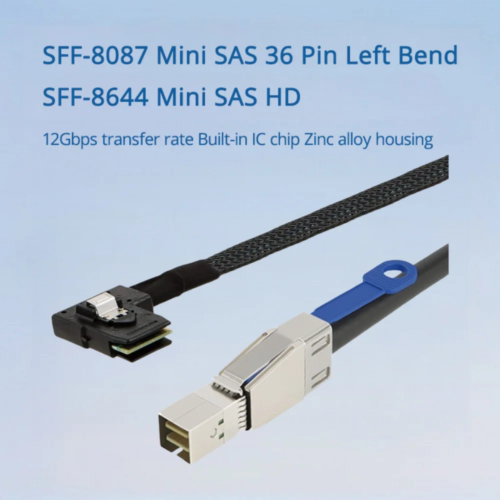 MINI SAS HD 36PIN SFF-8644 a SFF-8087 servidor de curva izquierda disco duro Cable de alta velocidad longitud opcional 0,5 M 1M 2M 3M