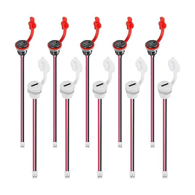 10 Uds. Chasis hembra tipo C conector de enchufe hembra tipo C de 2 pines conector impermeable puerto de carga hembra 3A USB-C cargador enchufe calcetín