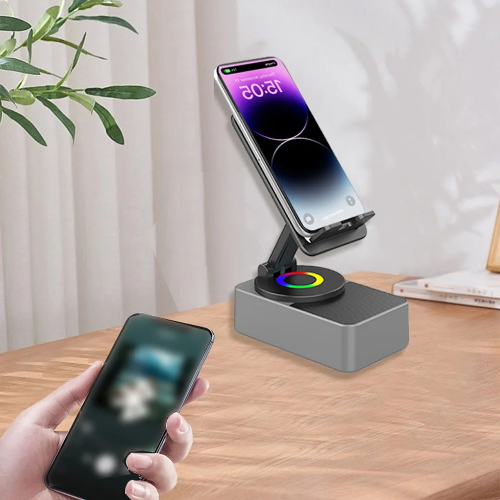 Altavoz Bluetooth 3 en 1, caja de sonido, soporte de rotación de 360 grados, soporte plegable para teléfono, altavoz portátil tipo banco de energía - imagen 3