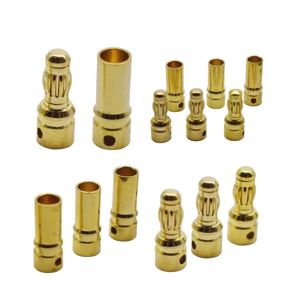 1-10 pares 2mm 3mm 3,5mm 4mm 5mm 5,5mm 6mm 6,5mm 8mm conector tipo bala chapado en oro conector Banana de alta corriente para RC Lipo - imagen 4